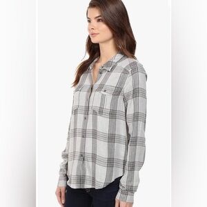 PAIGE Gray Plaid Buttonless Shirt Blouse Size M